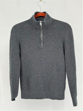 H&M Men's Gray Ribbed Slim Fit Quarter-Zip Sweater XS